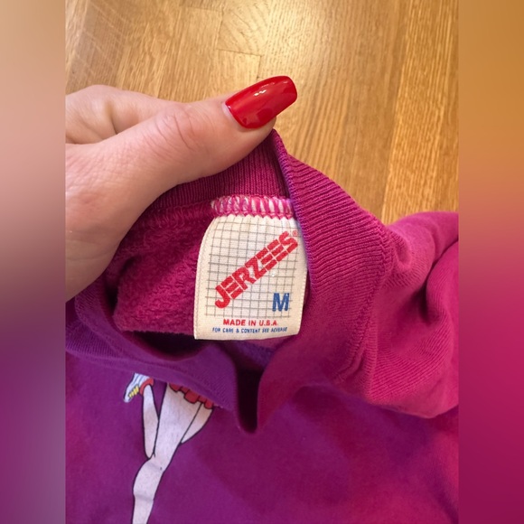 90s Vintage Cheerleader Betty Boop Jerzees Made in USA Magenta Sweatshirt Sz M - Picture 3 of 8
